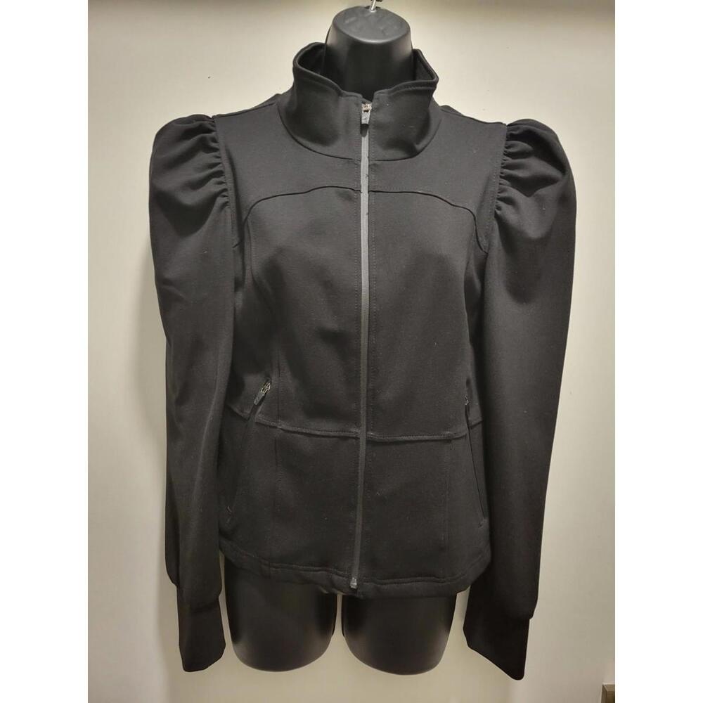 🎈SOLD Zara Black Puff Balloon Sleeve Zip Jacket Womens Large Classy Sleek